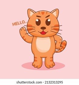 Cute orange cat standing, cartoon vector illustration