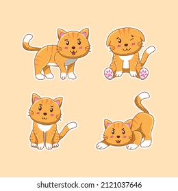 Cute orange Katzenaufkleber im Cartoon-Stil. Cartoon-Vektorgrafik