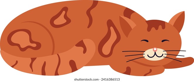 Un lindo gato naranja con rayas, durmiendo tranquilamente. Encantadora ilustración vectorial de la siesta de mascota.