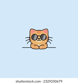 Cute orange cat with sunglasses cartoon, vector illustration