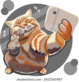 lindo gato naranja tomando un selfie con el dedo
Paz a la derecha e izquierda sosteniendo un teléfono celular, en diseño vectorial
