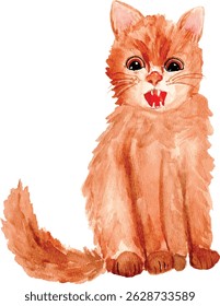 cute orange cat watercolor illustration