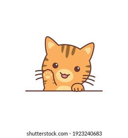 Cute Orange Cat Waving Paw Cartoon, Vector Illustration