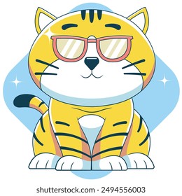 cute orange cat wearing cool glasses. vector illustration cartoon icon animal flat isolation