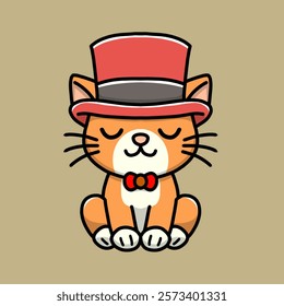 cute orange cat wearing a hat, vector illustration design.