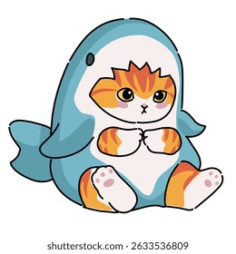 Cute orange cat wearing shark costume illustration cartoon