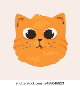 Cute orange cats head face icon flat vector illustration