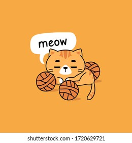 Cute orange cats playing yarn ball vector illustration