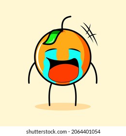 cute orange character with crying expression and tears . cartoon, emoticon, modern, fresh, outline and mascot logotype. suitable for logo, icon and sign