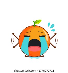 Cute orange character crying isolated on white background. Orange character emoticon illustration