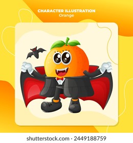 Cute orange character dressed as a vampire. Perfect for kids, merchandise and sticker, banner promotion or blog
