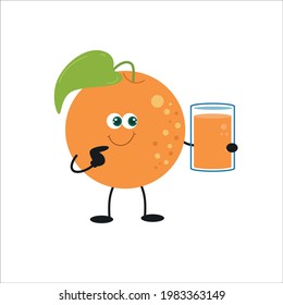 Cute orange character drinking juice vector template design illustration