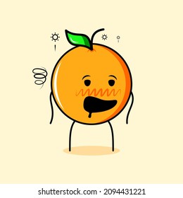 cute orange character with drunk expression and mouth open. suitable for emoticon, logo, mascot or sticker