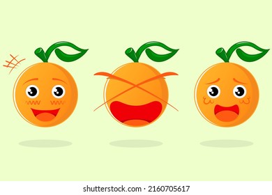 cute orange character expression. crying, sad, happy, smile, shocked. suitable for emoticon, logo, icon, symbol, sign and mascot. such as food, drink, fruit logo or sticker
