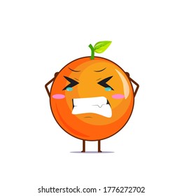 Cute orange character feeling stressed isolated on white background. Orange character emoticon illustration
