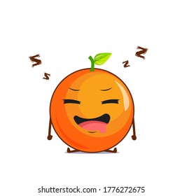Carácter naranja lindo sintiéndose cansado en el fondo blanco. Ilustración emoticono de caracteres anaranjados