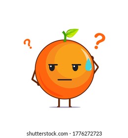 Cute orange character feels puzzled isolated on white background. Orange character emoticon illustration