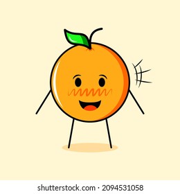 cute orange character with happy expression and mouth open. suitable for emoticon, logo, mascot