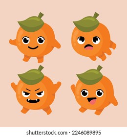 cute orange character illustration. cute orange fruit illustration set