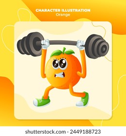 Cute orange character lifting weights. Perfect for kids, merchandise and sticker, banner promotion or blog
