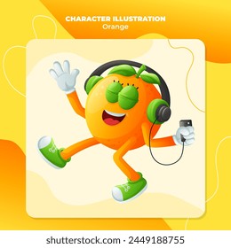 Cute orange character listening to music. Perfect for kids, merchandise and sticker, banner promotion or blog
