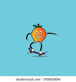 un bonito personaje naranja que se divierte. estaba jugando al skateboard. ilustraciones vectoriales de concepto