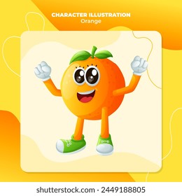 Cute orange character making a victory sign with his hand. Perfect for kids, merchandise and sticker, banner promotion or blog
