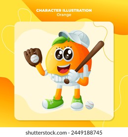 Cute orange character playing baseball. Perfect for kids, merchandise and sticker, banner promotion or blog
