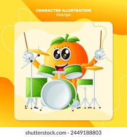 Cute orange character playing drum. Perfect for kids, merchandise and sticker
