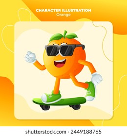 Cute orange character skateboarding. Perfect for kids, merchandise and sticker, banner promotion or blog
