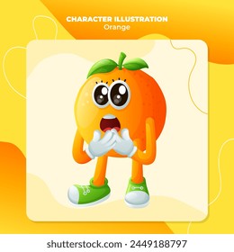 Süße orange Figur mit einem überraschten Gesicht und offenem Mund.  Perfekt für Kinder

