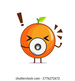 Cute orange character using megaphone isolated on white background. Orange character emoticon illustration