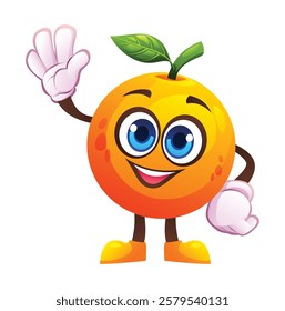 Cute orange character waving happily. Vector cartoon illustration