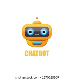 cute orange chatbot character isolated on white background. Vector Funny robot assistant, chatter bot, helper chatbot logo or label 