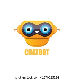 Carácter naranja lindo del chatbot aislado en el fondo blanco. Vector Asistente de robot divertido, chatter bot, helper chatbot logo o label 