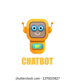 cute orange chatbot character isolated on white background. Vector Funny robot assistant, chatter bot, helper chatbot logo or label 