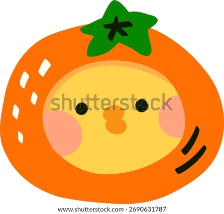 Cute orange chick character in fruit peel costume