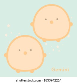 Cute orange chick with horn cartoon character vector isolated on light green with stars background