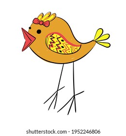 Cute orange chicken in a simple style. Stock vector illustration isolated on a white background.
