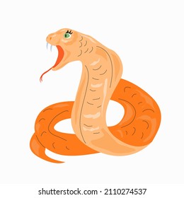 Cute orange cobra snake with green eyes.