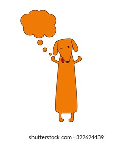 Cute orange colored brown contoured dachshund standing on hind legs with dissolved forelegs and empty dream bubble near it. Vector flat style illustration