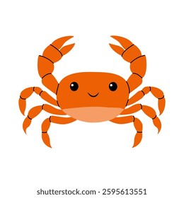 Cute, orange crab illustration with a simple smile and big eyes on a white background