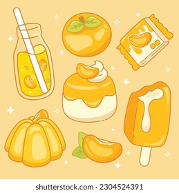 Cute Orange dessert kawaii food elements