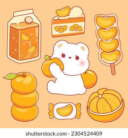 Cute Orange dessert kawaii food elements