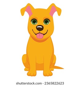 Cute orange dog sitting cartoon vector illustration. Animal character icon isolated on white background