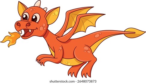 Cute orange dragon breathing fire