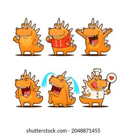 Cute orange dragon mascot pose bundle set. Illustration vector figure