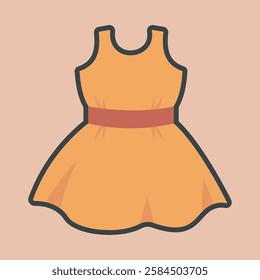 cute orange dress with outline flat vector design.