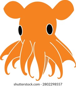 Cute orange dumbo octopus with flowing long tentacles isolated on white background for stickers, prints and merchandise.