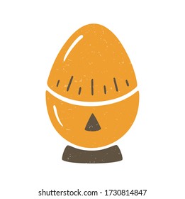 Cute Orange Egg Shaped Kitchen Timer Isolated On A Transparent Background. Vector Shabby Hand Drawn Illustration